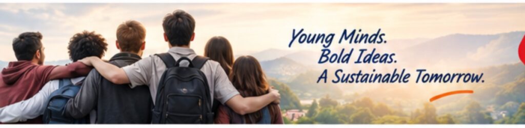 Young people with arms around each other looking out over green hills at sunrise